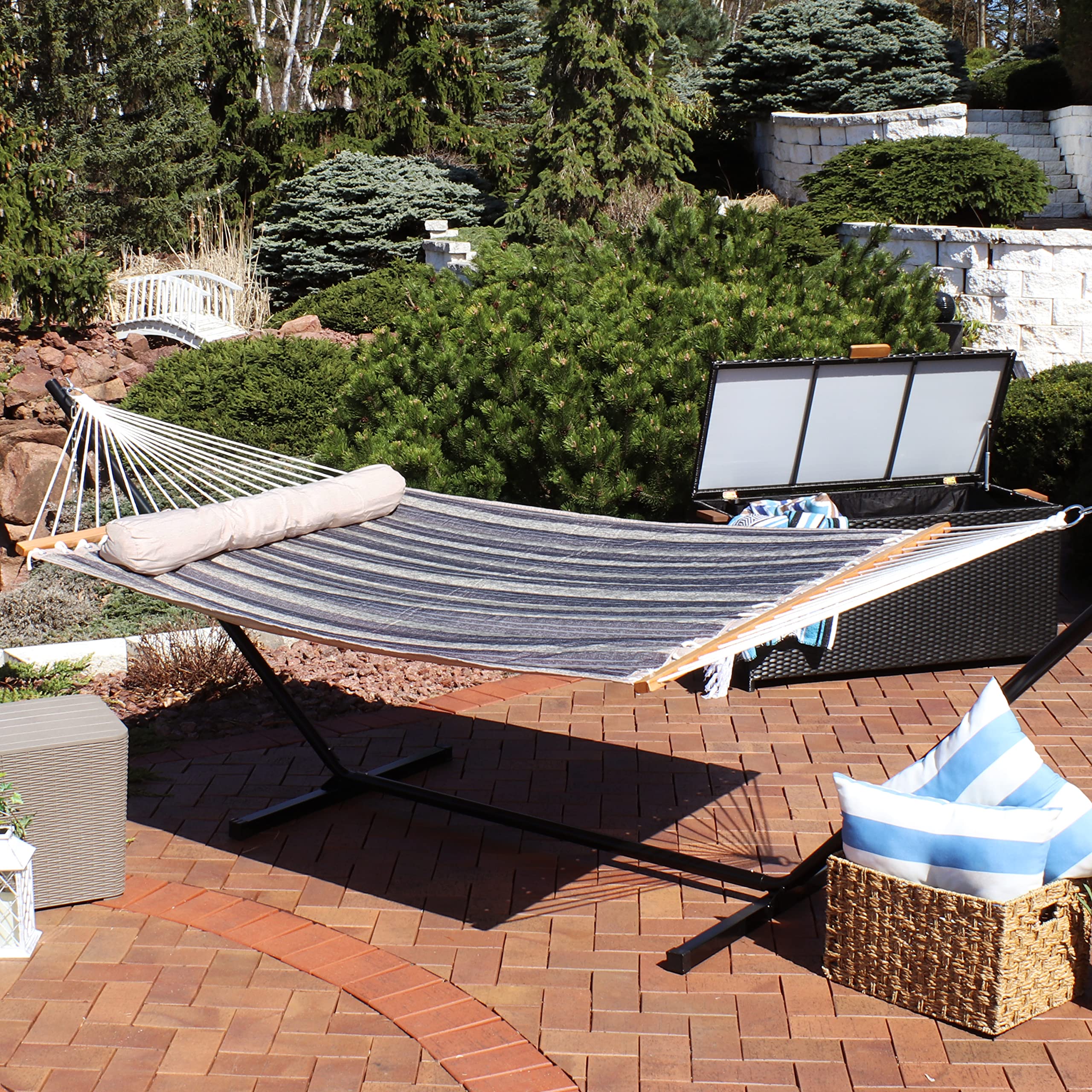 Sunnydaze hammock bed measures 74x55 inches for relaxed lounging.