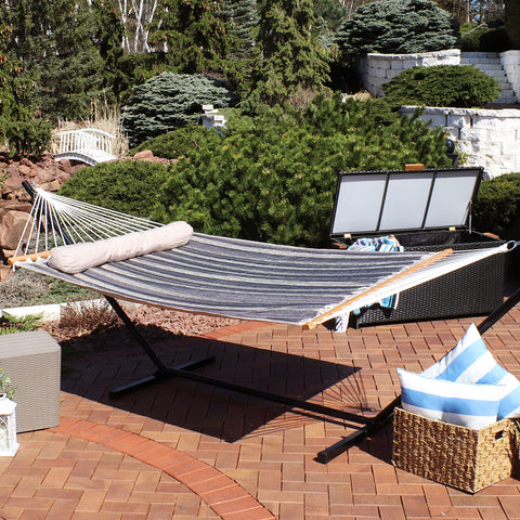 Sunnydaze hammock bed measures 74x55 inches for relaxed lounging.