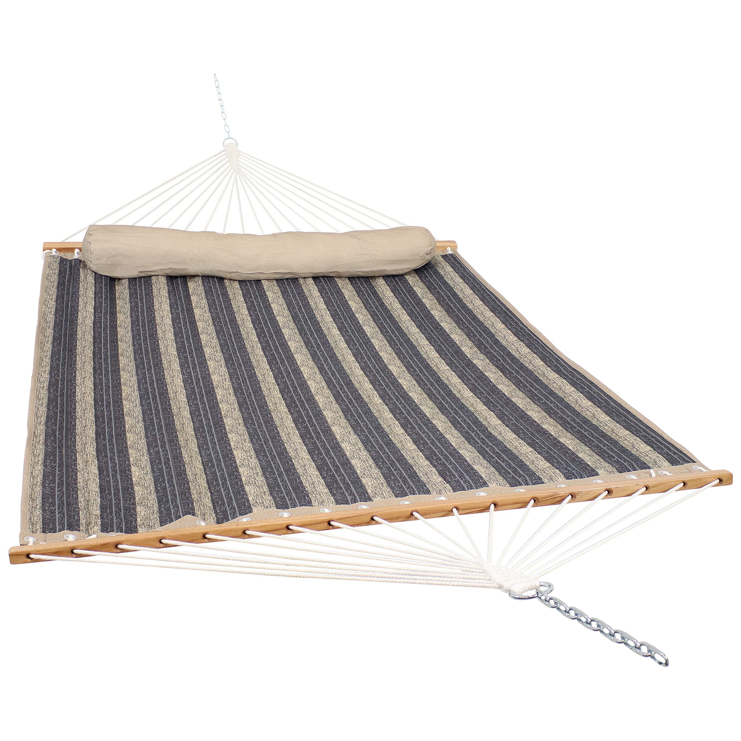 Sunnydaze Quilted Outdoor Hammock with Spreader Bars, spacious design for two adults.