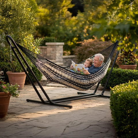 Sunnydaze durable nylon blend hammock combines strength and breathability