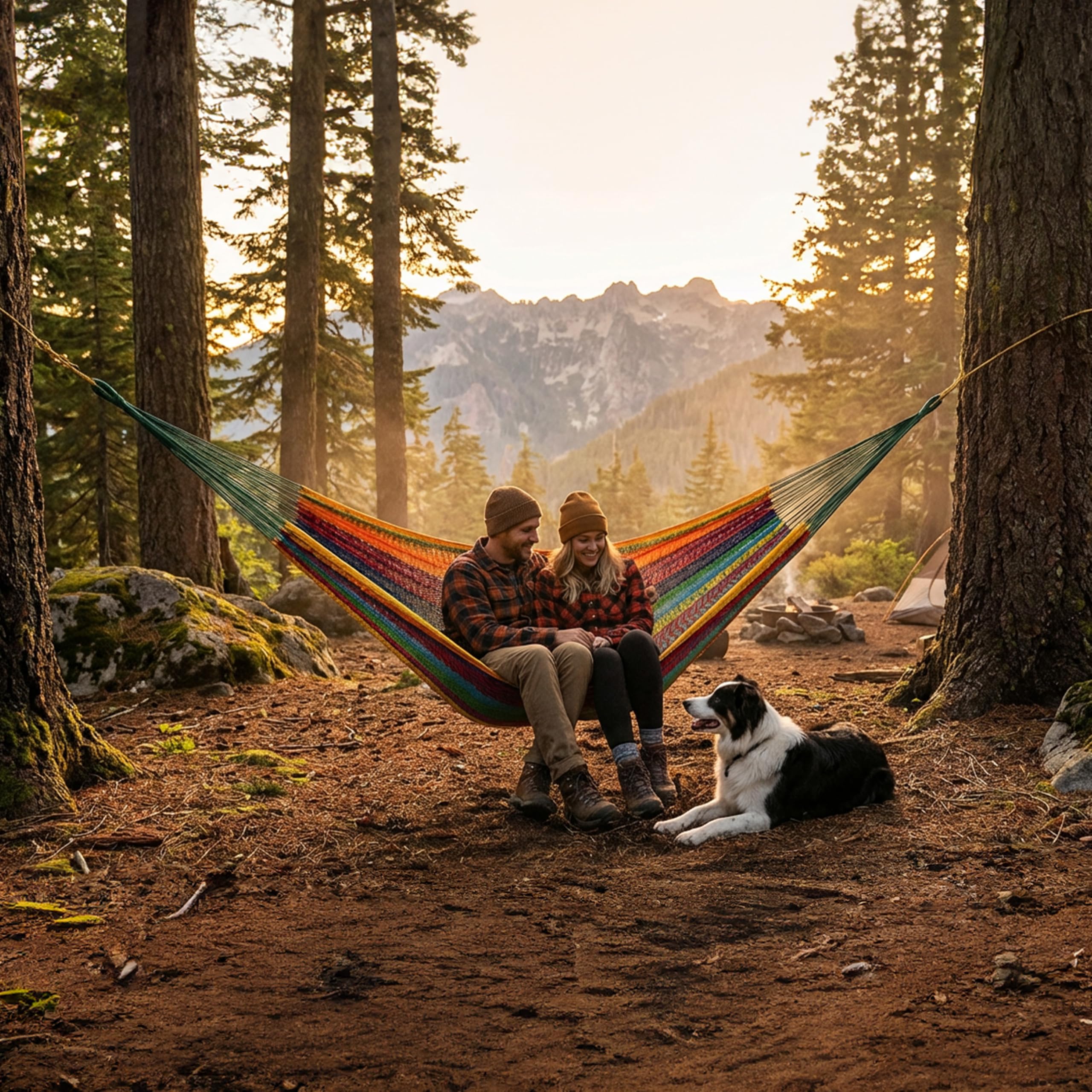 Sunnydaze handwoven XXL hammock bed area provides ample lounging space.