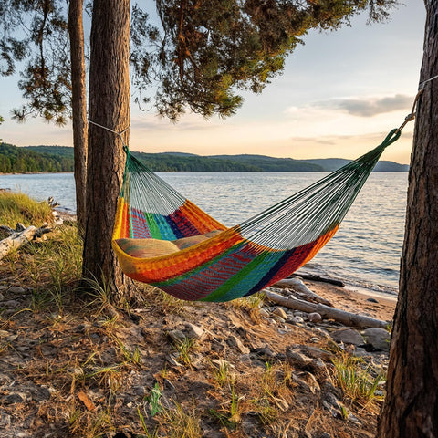Sunnydaze handwoven XXL hammock designed for outdoor durability and color.