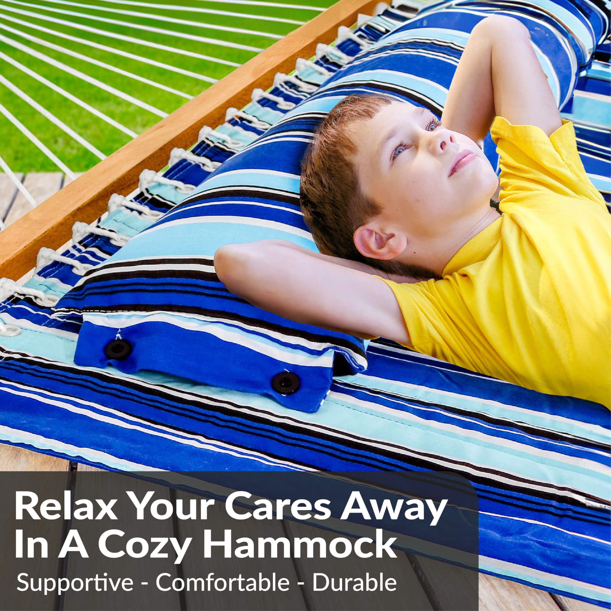 Sunnydaze heavy-duty hammock with 450 pound capacity for backyard relaxation