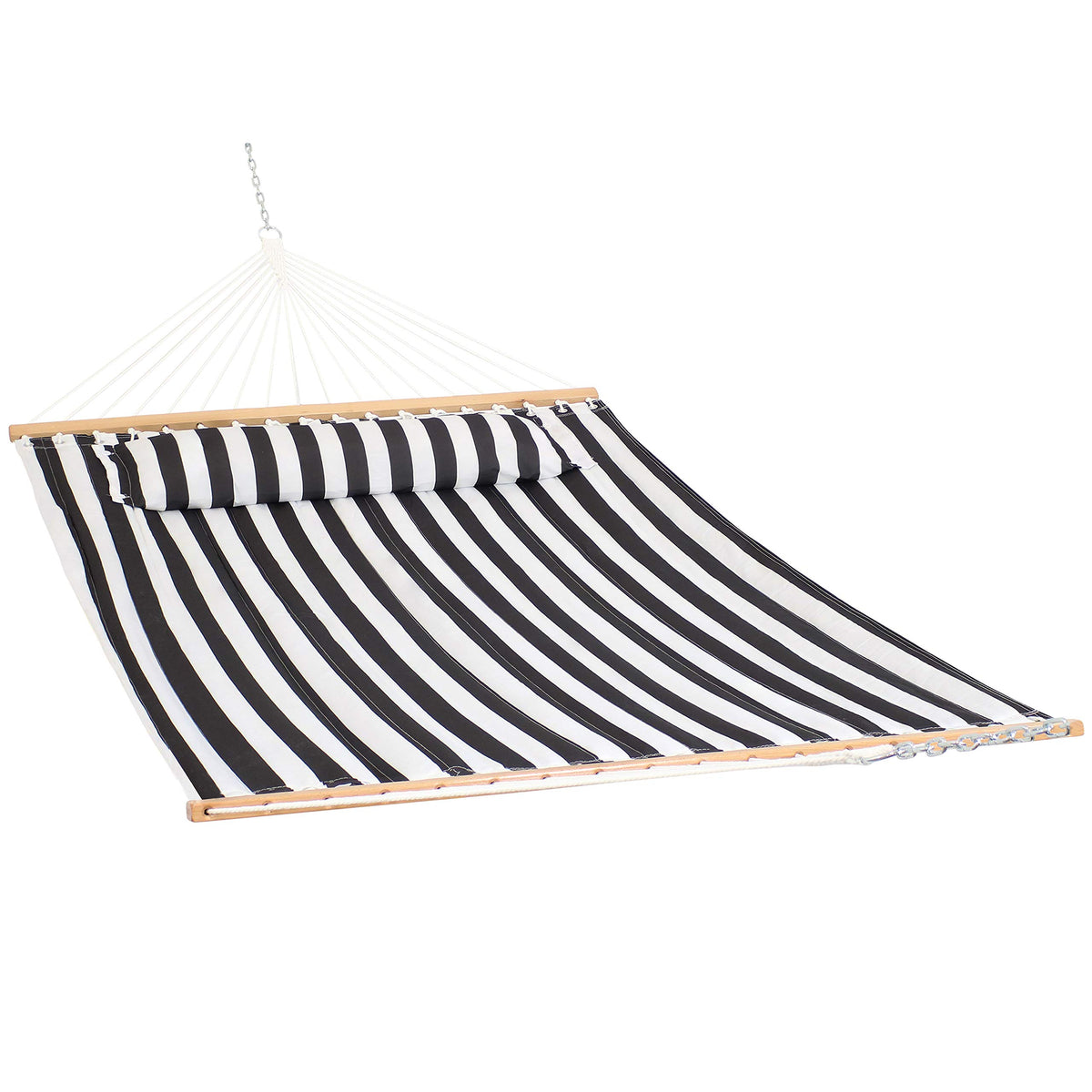 Sunnydaze quilted outdoor hammock with spreader bars for two-person backyard lounging