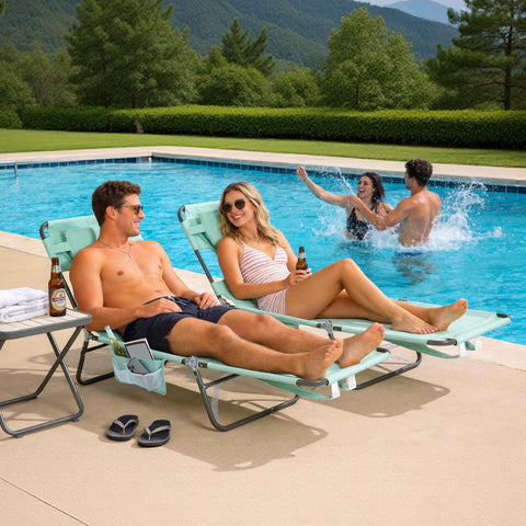 SunnyFeel Beach Lounge Chair folded storage view, space-saving for travel and storage.