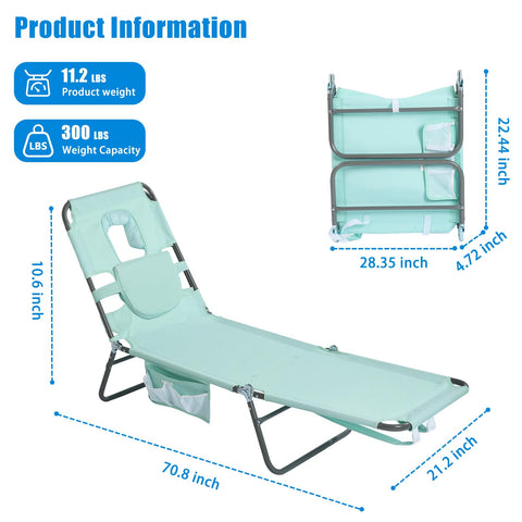 SunnyFeel Beach Lounge Chair folded view, compact storage for car, tent, or balcony.