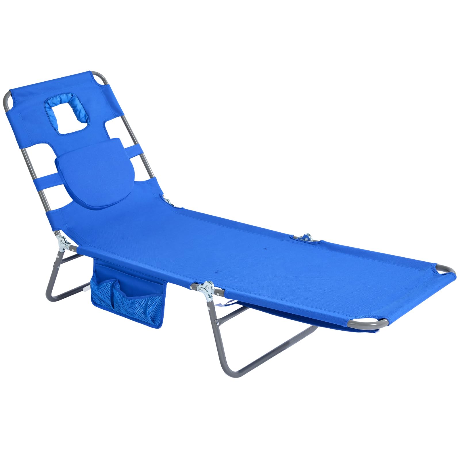 SunnyFeel Beach Lounge Chair front view showing accessible side pouches and sun-ready design