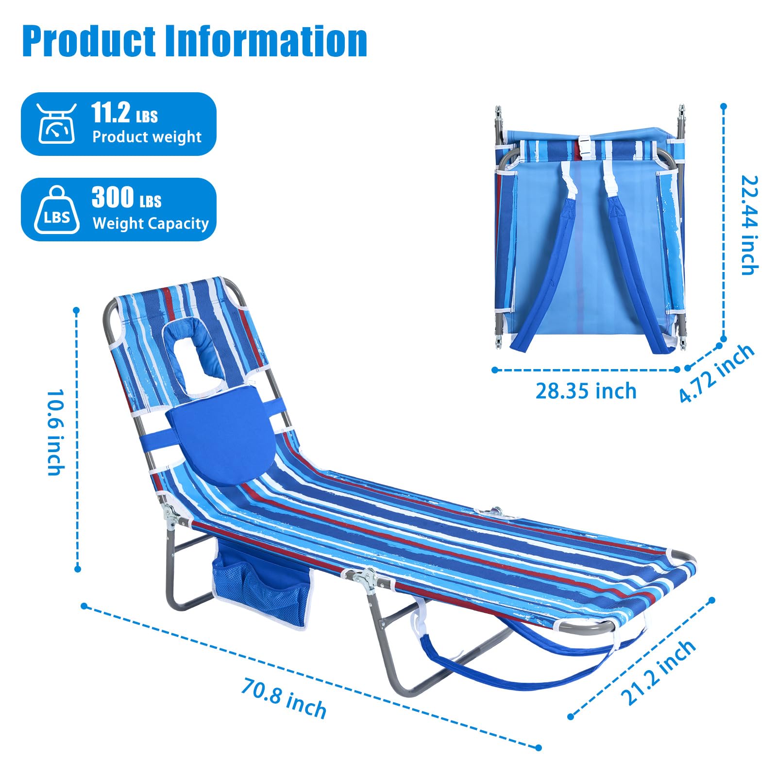 Sunnyfeel Beach Lounge Chair fabric is quick-drying and breathable during hot days.