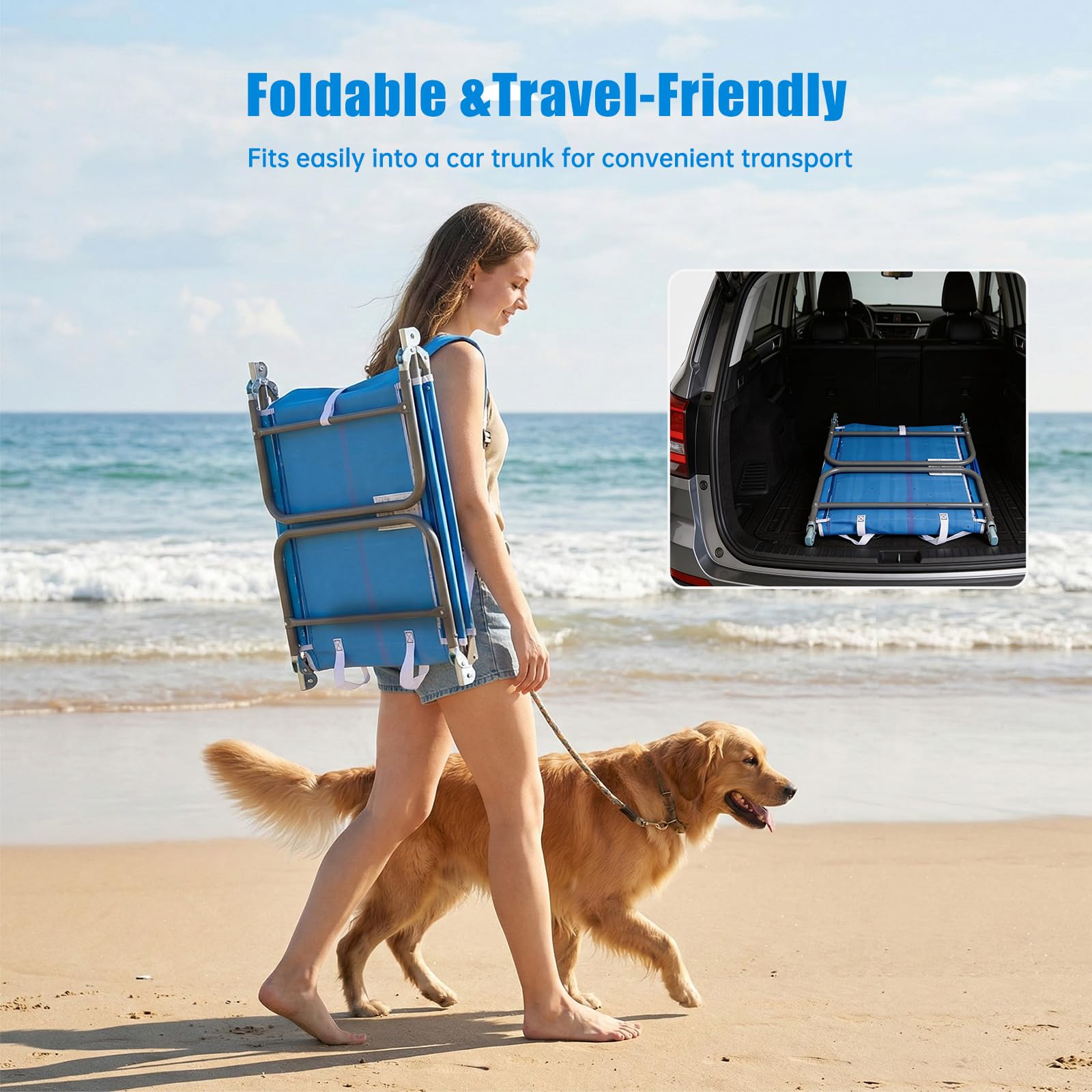 Sunnyfeel Chair with shoulder straps makes transporting to outdoor spots effortless.