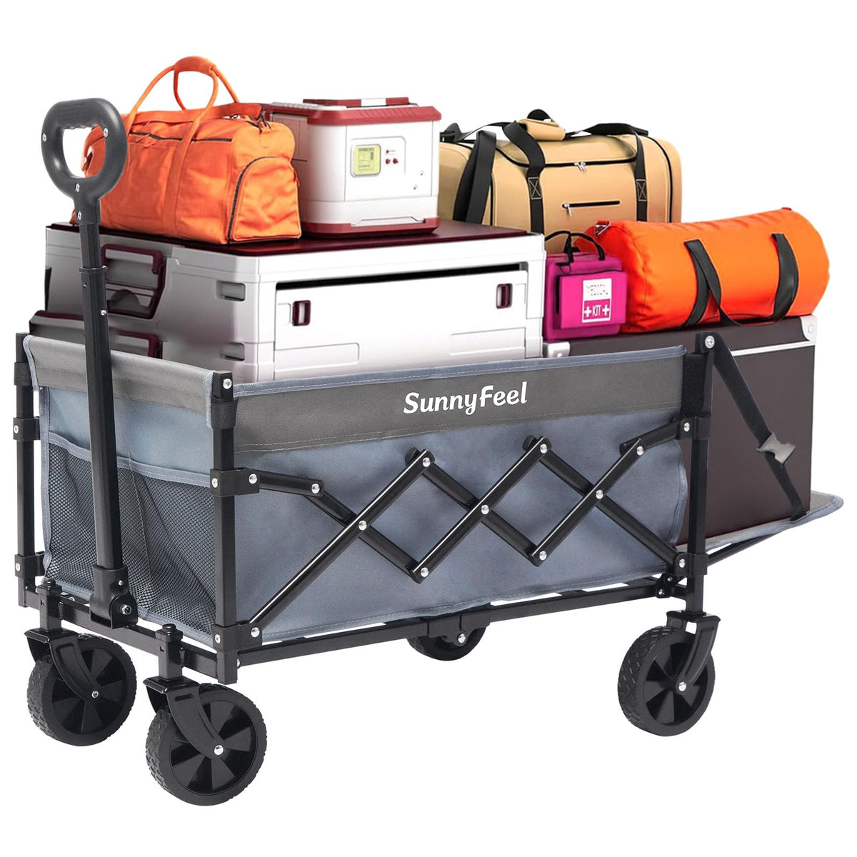 SUNNYFEEL foldable wagon with tailgate design adds cargo space