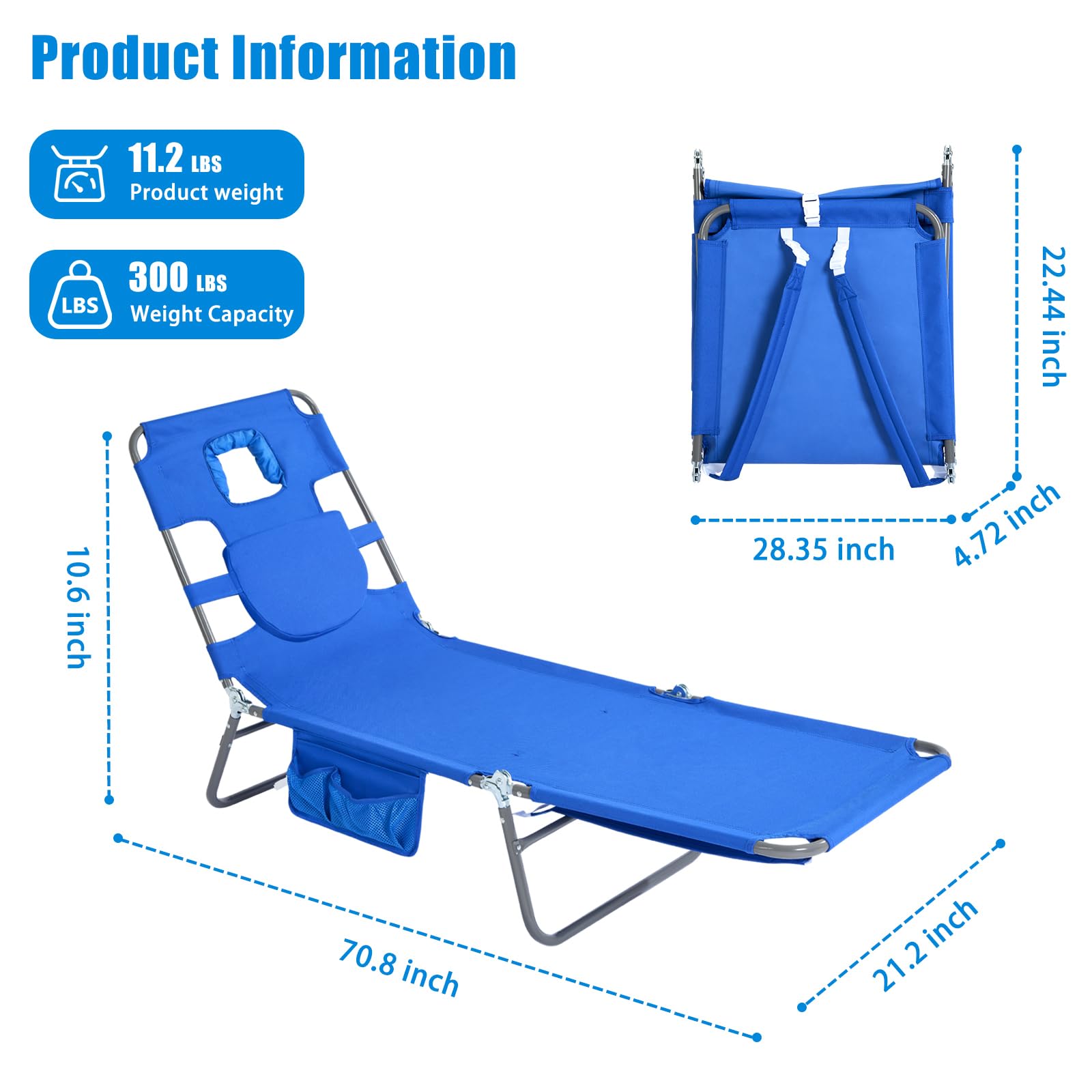 Sunnyfeel Lie-flat recline position shows full-body lounging versatility.