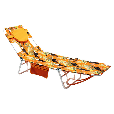 SunnyFeel lounge chair with face hole for outdoor sunbathing.