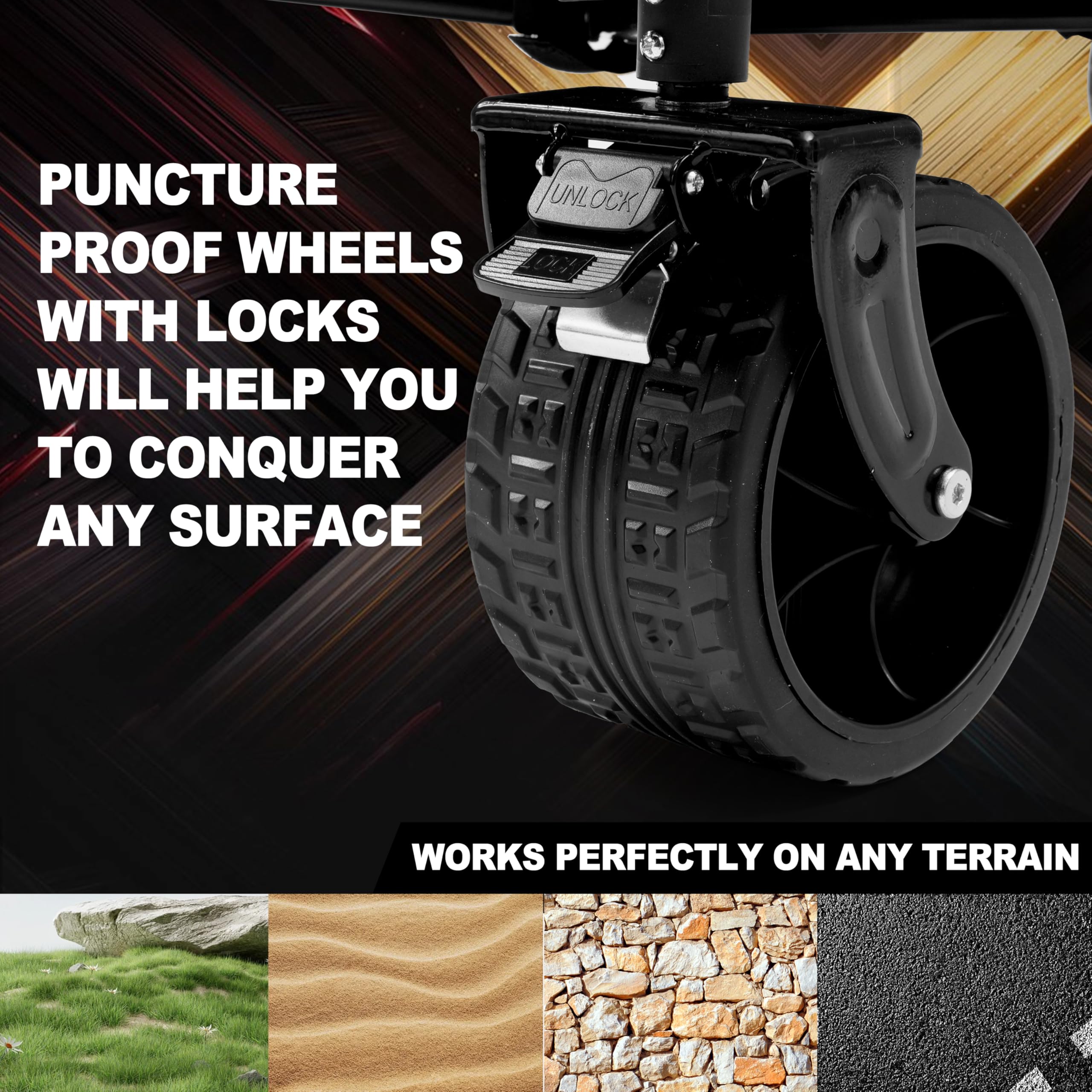 Sunnyfeel wagon front view with 7x4 inch big wheels designed for smooth all-terrain rolling.