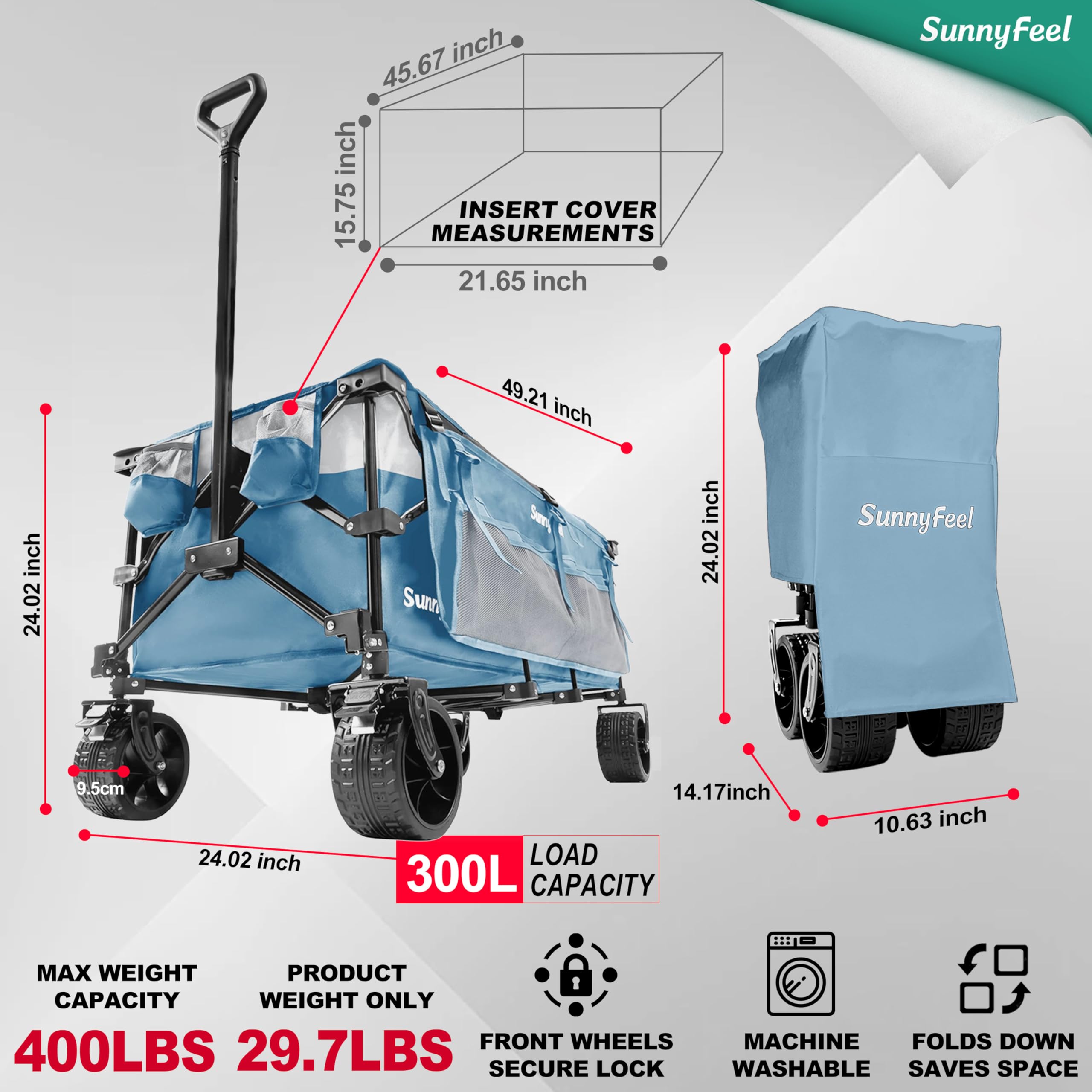 Sunnyfeel wagon folded compactly for easy storage in trunk or closet.