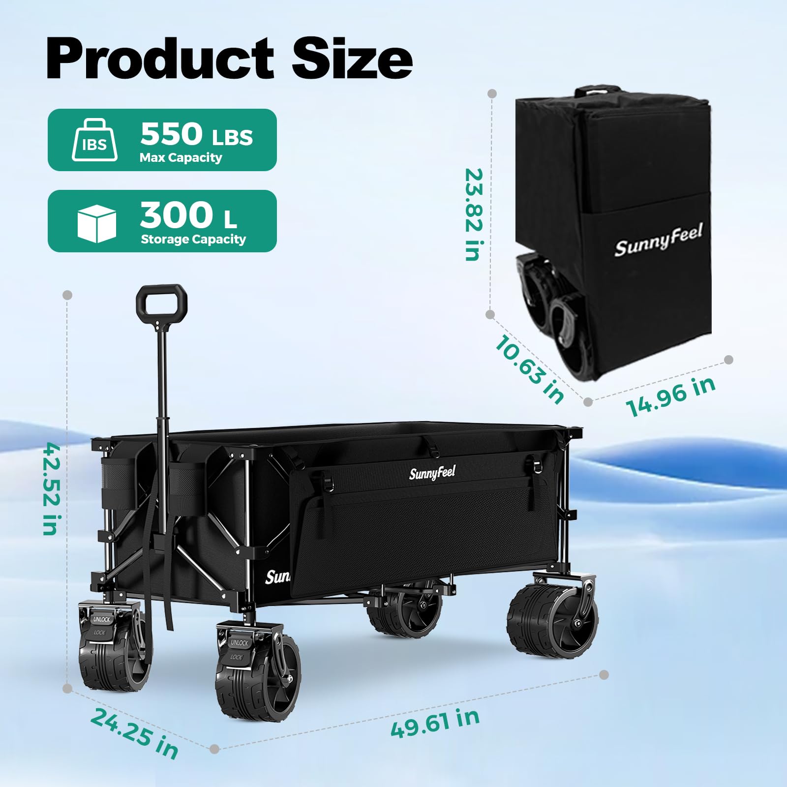 SUNNYFEEL front wheels offer 360-degree rotation and brakes for stability