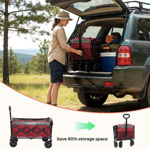 SunnyFeel wagon multiuse for camping, groceries, and garden chores.