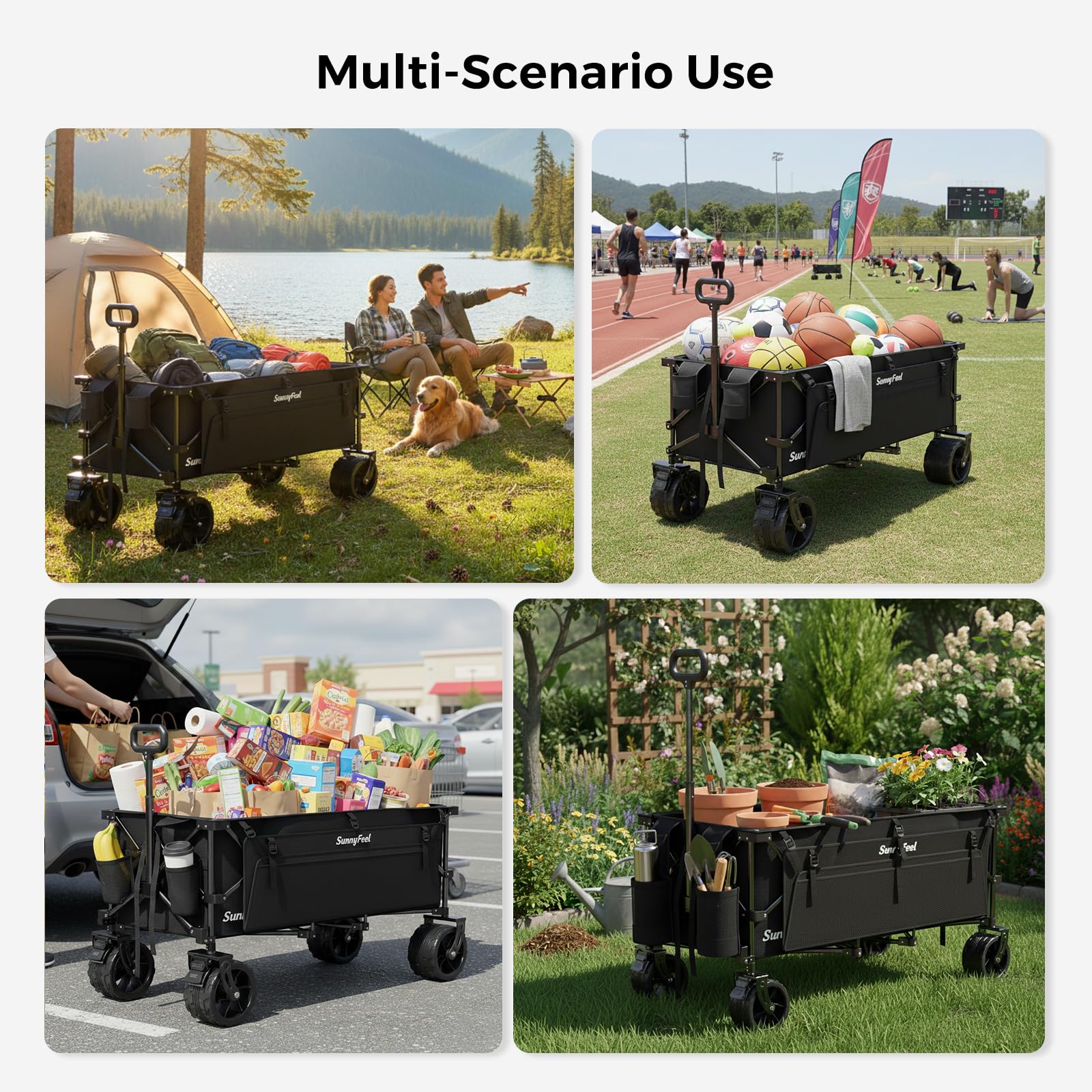 SUNNYFEEL wagon features side pockets, cup holder, and storage bag