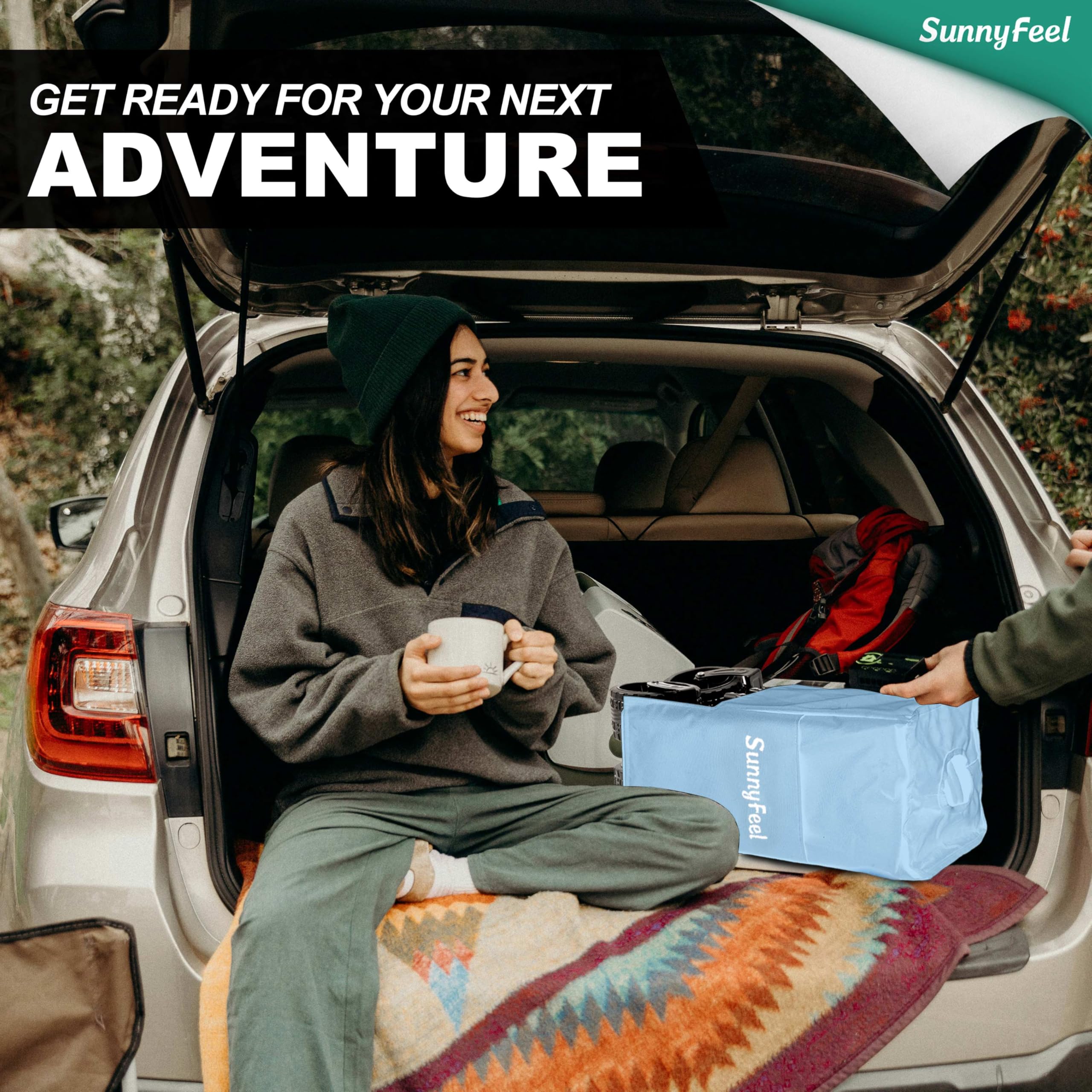 Sunnyfeel wagon with side pockets and cup holder for organized essentials.