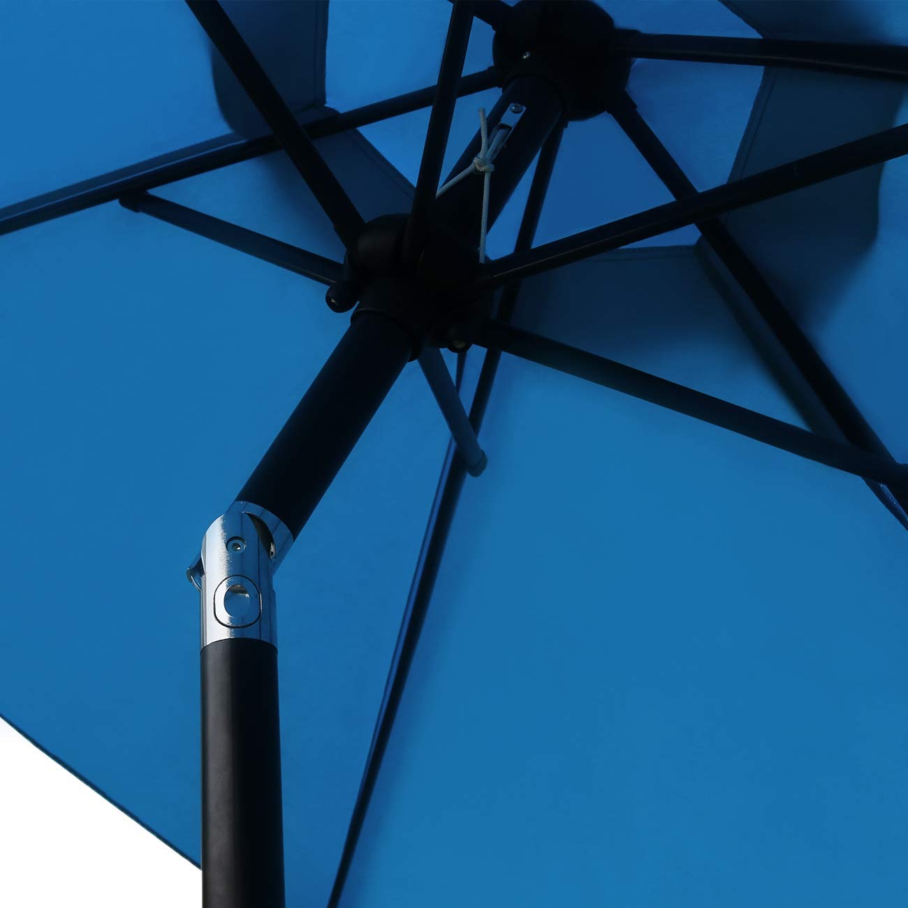 Sunnyglade 6-ribs blue polyester fabric umbrella for stable, long-lasting shade.