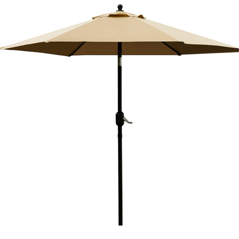 Sunnyglade 7.5ft patio umbrella front view providing ample shade for a small dining setup.