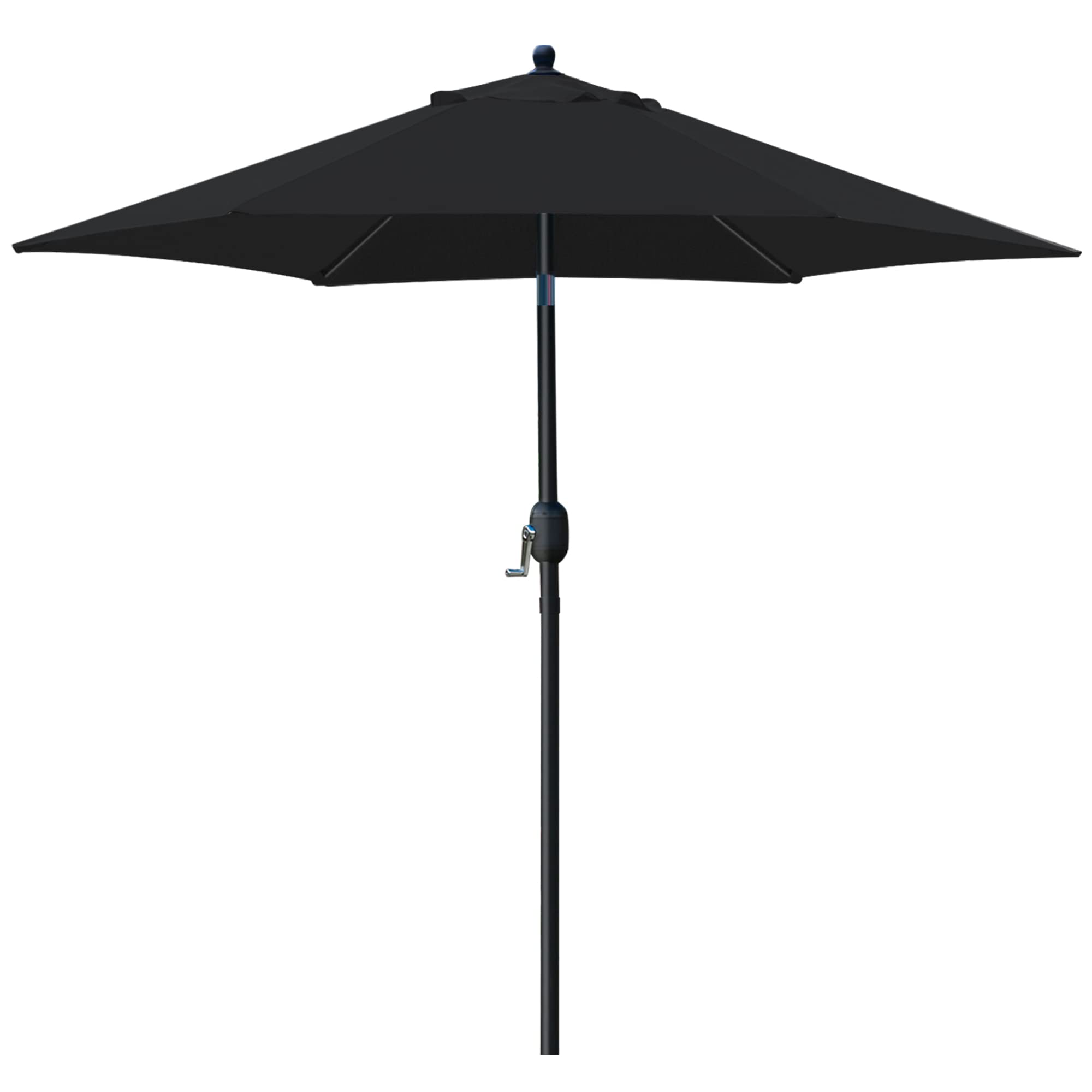 Sunnyglade 7.5' patio umbrella in black shading a round table for outdoor meals.