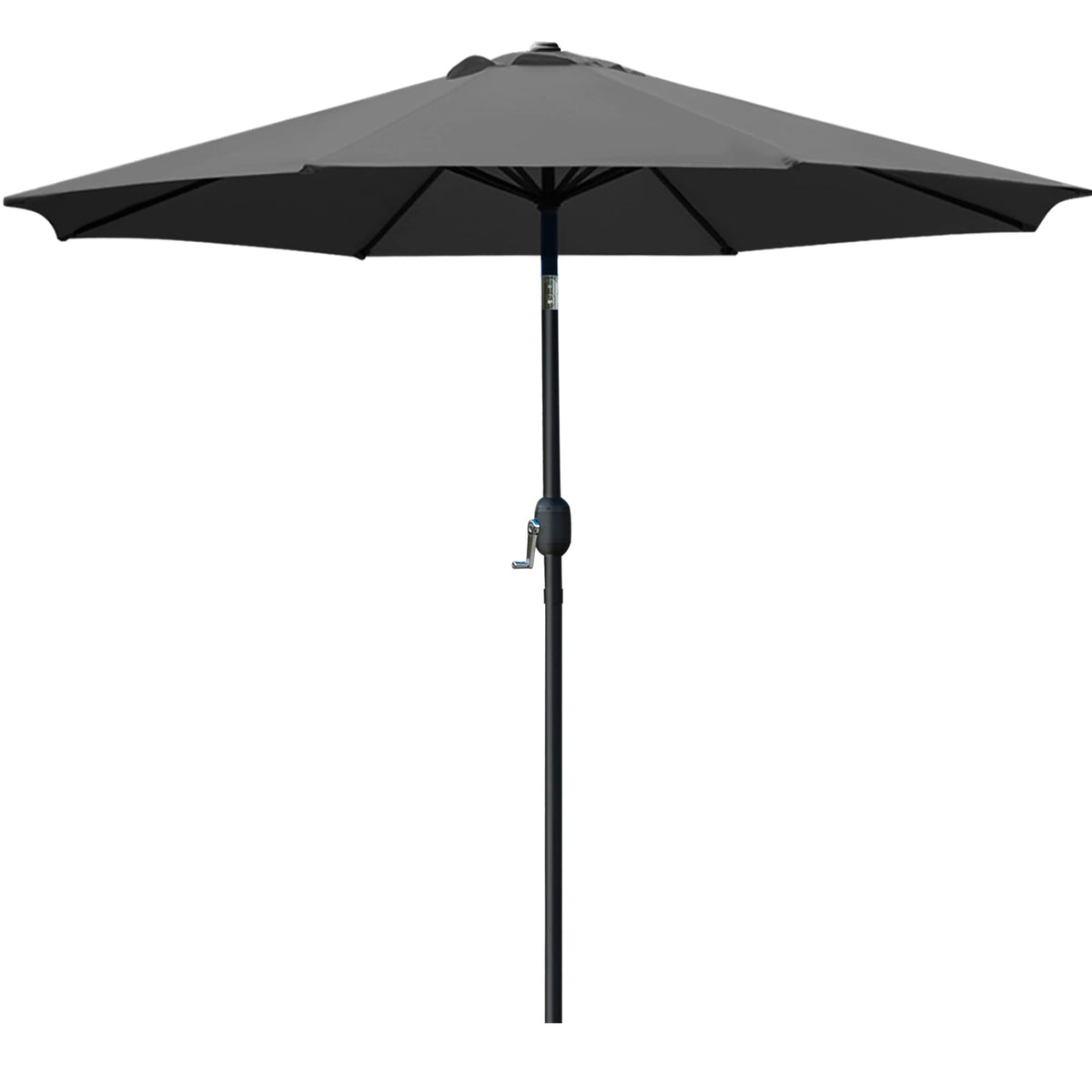 Sunnyglade 9ft patio umbrella grey top view provides broad shade for 42–54 inch tables.