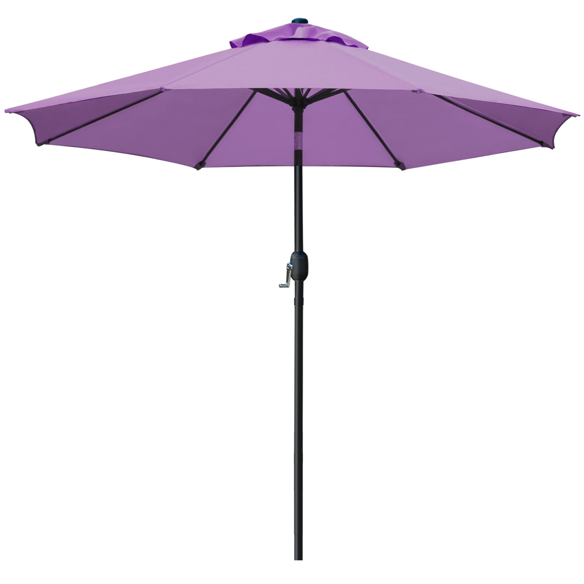 Sunnyglade 9ft patio umbrella in purple provides ample shade for outdoor dining.