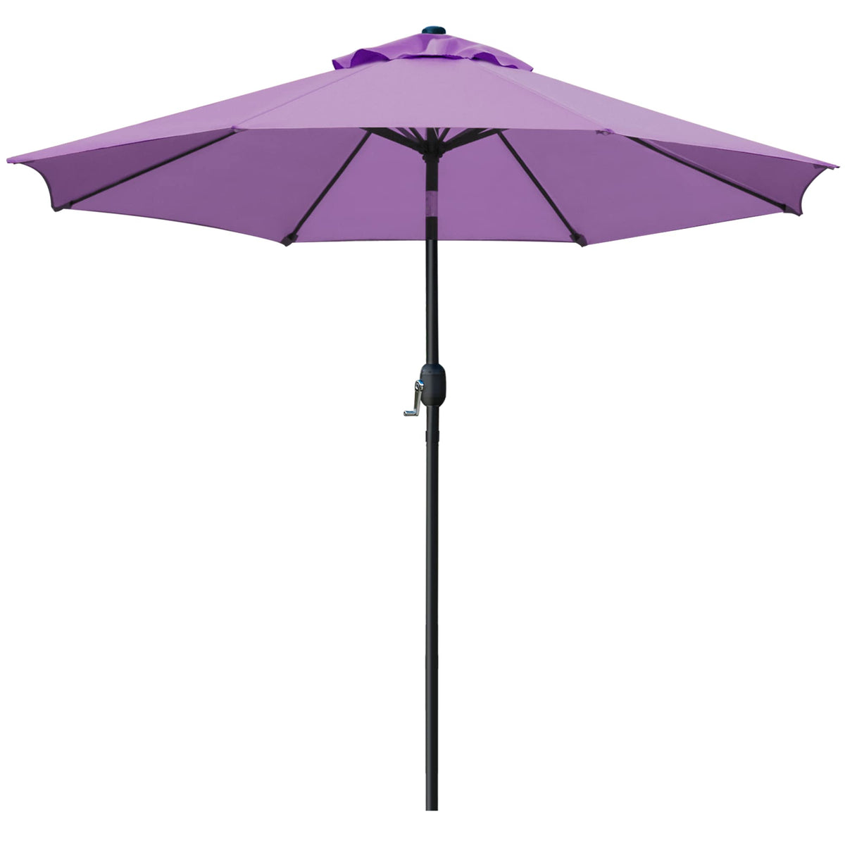 Sunnyglade 9ft patio umbrella in purple provides ample shade for outdoor dining.