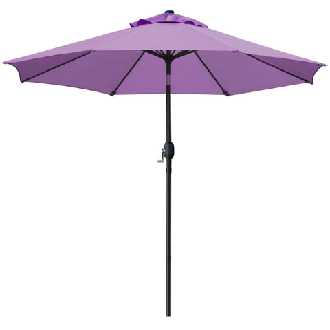 Sunnyglade 9ft patio umbrella in purple provides ample shade for outdoor dining.