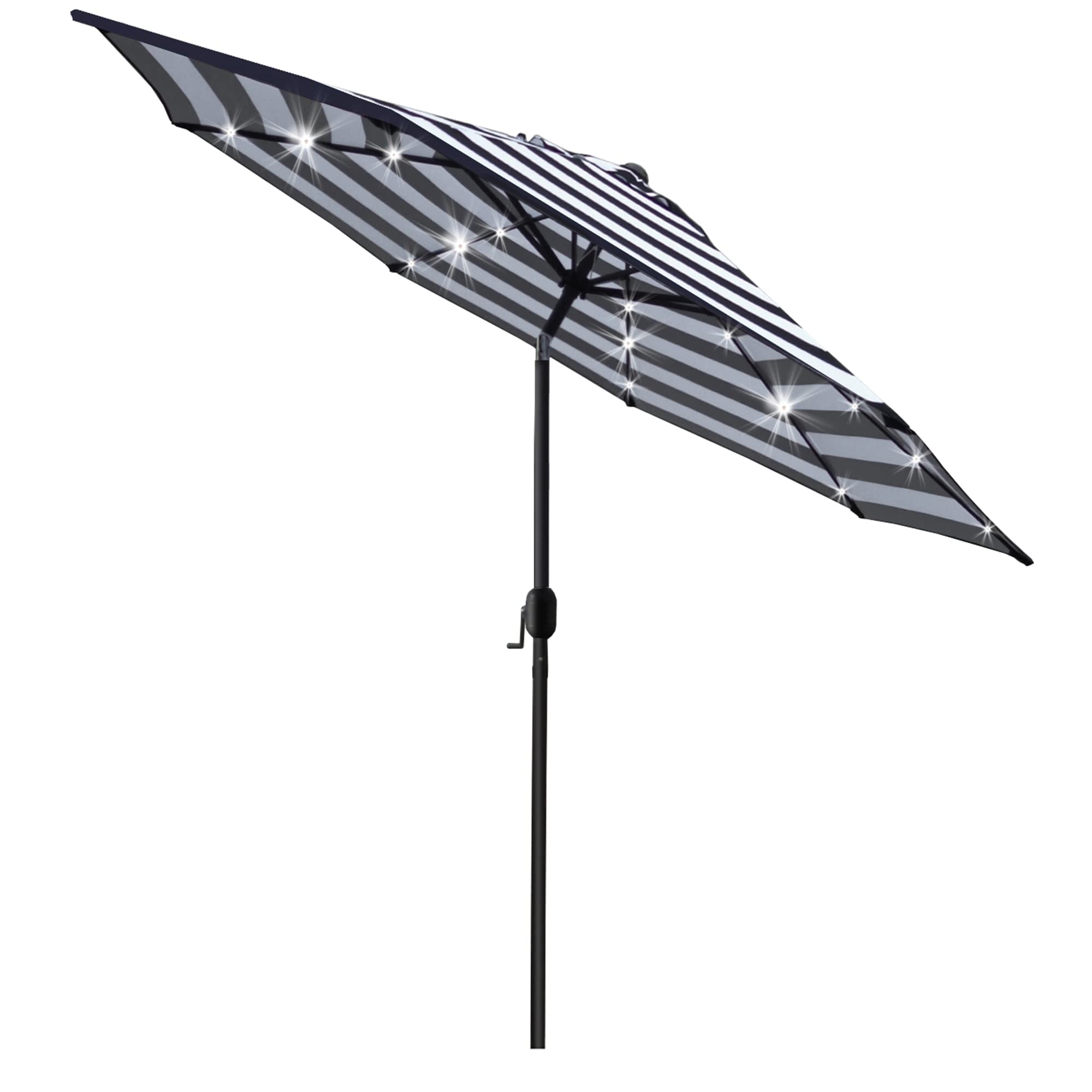 Sunnyglade 9ft solar LED umbrella close-up of built-in lights for evening dining.