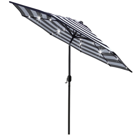 Sunnyglade 9ft solar LED umbrella close-up of built-in lights for evening dining.