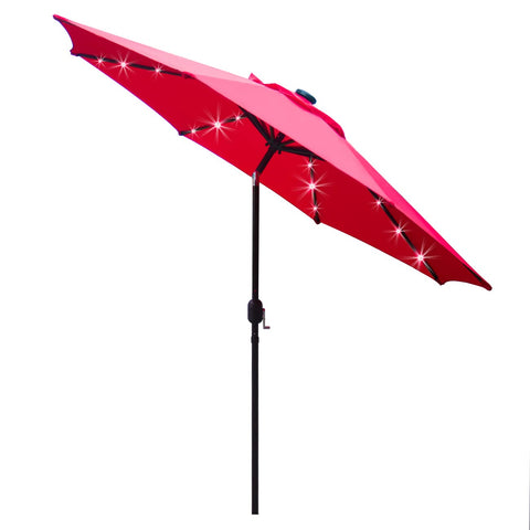 Sunnyglade 9' solar LED umbrella side view with rust-free bronze pole for lasting shade.