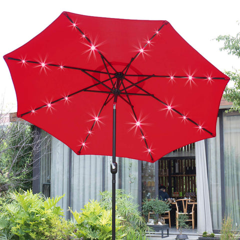 Sunnyglade 9' solar LED umbrella vented top and sturdy frame from below.