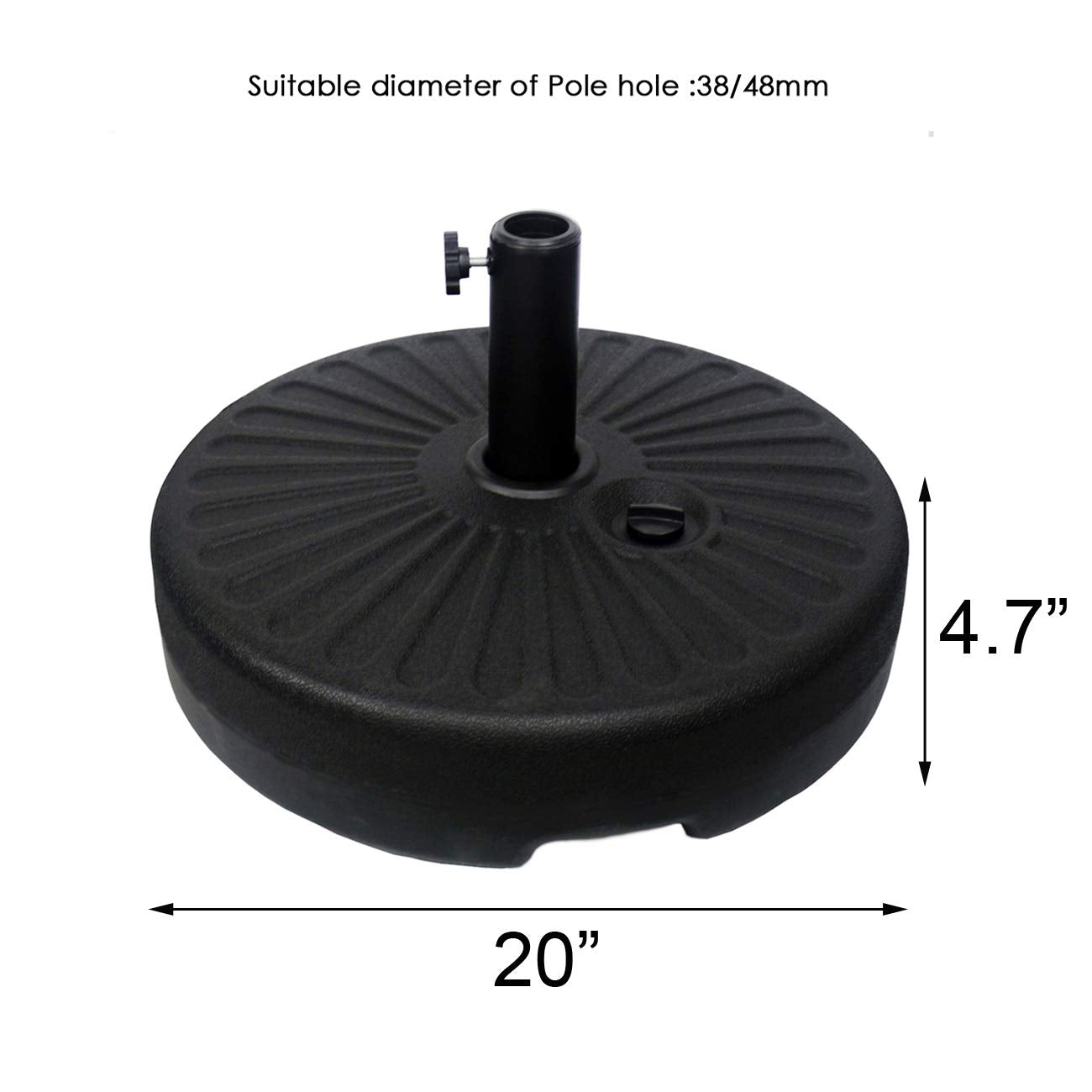Sunnyglade base supports 38mm or 48mm poles for versatile setup