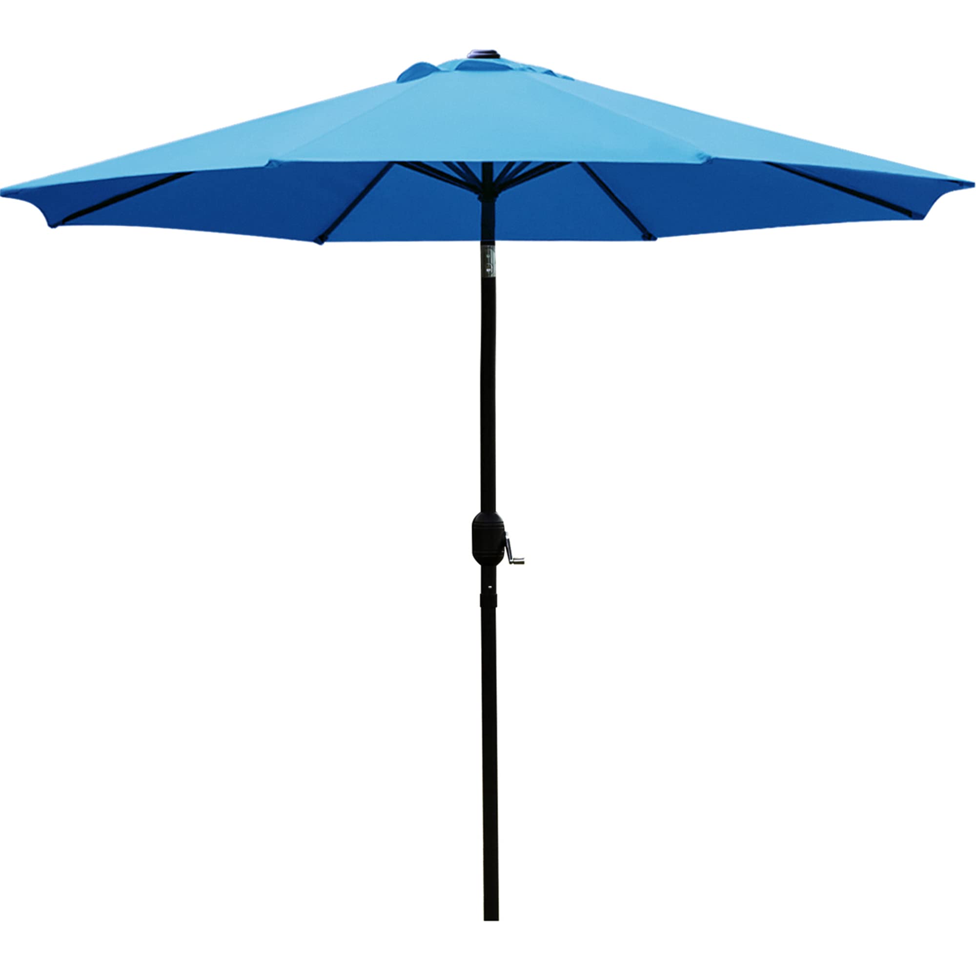 Sunnyglade blue 9ft patio umbrella with 8 ribs for wide shade over a table.