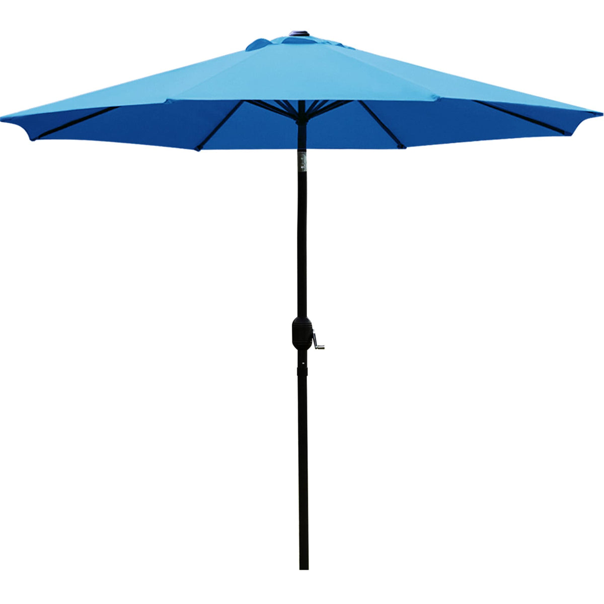 Sunnyglade blue 9ft patio umbrella with 8 ribs for wide shade over a table.