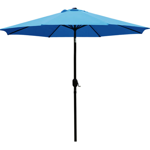 Sunnyglade blue 9ft patio umbrella with 8 ribs for wide shade over a table.