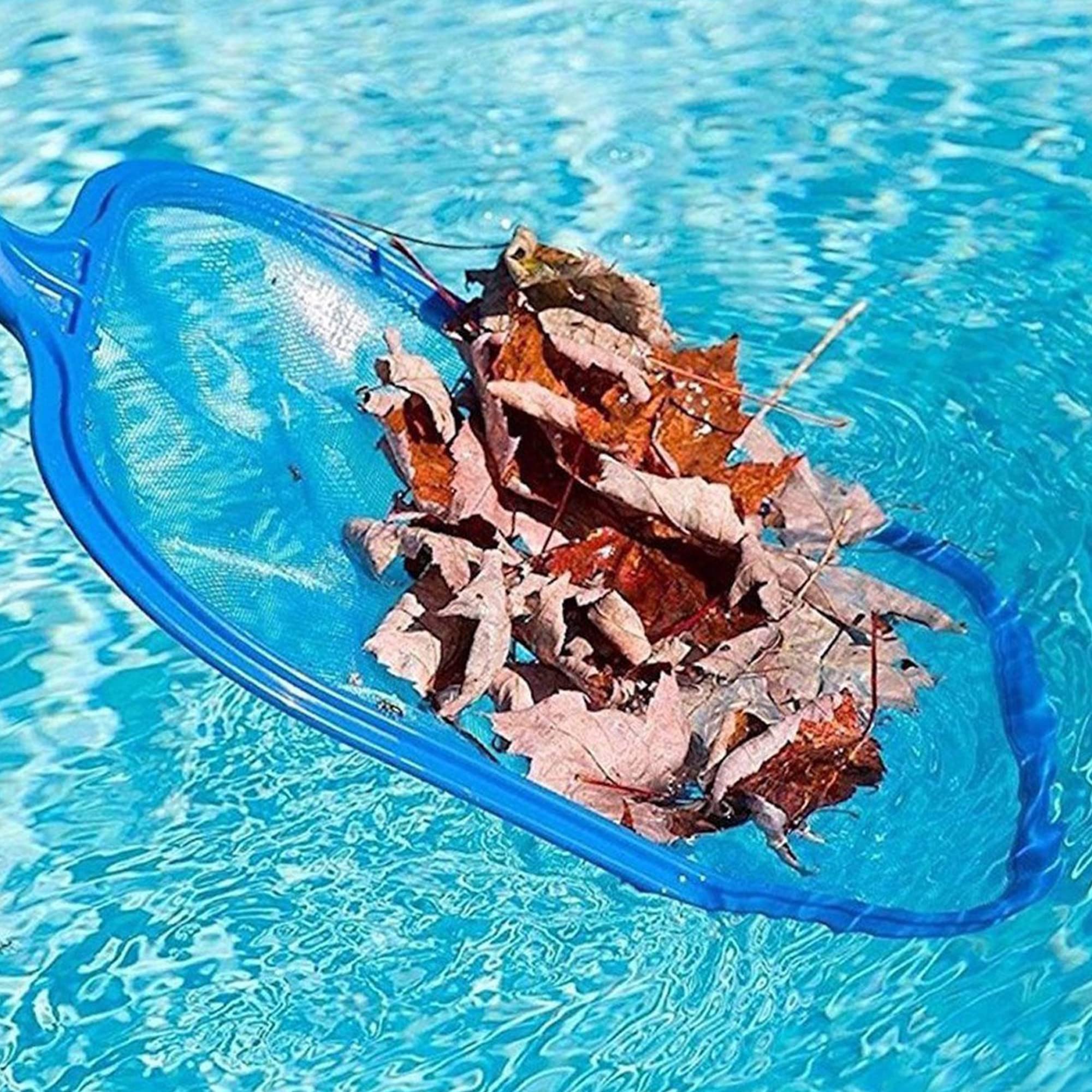 Sunnyglade pool skimmer with fine mesh captures leaves and insects efficiently.