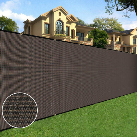 Sunnyglade privacy screen fence cover in brown blocks street view and adds yard privacy.