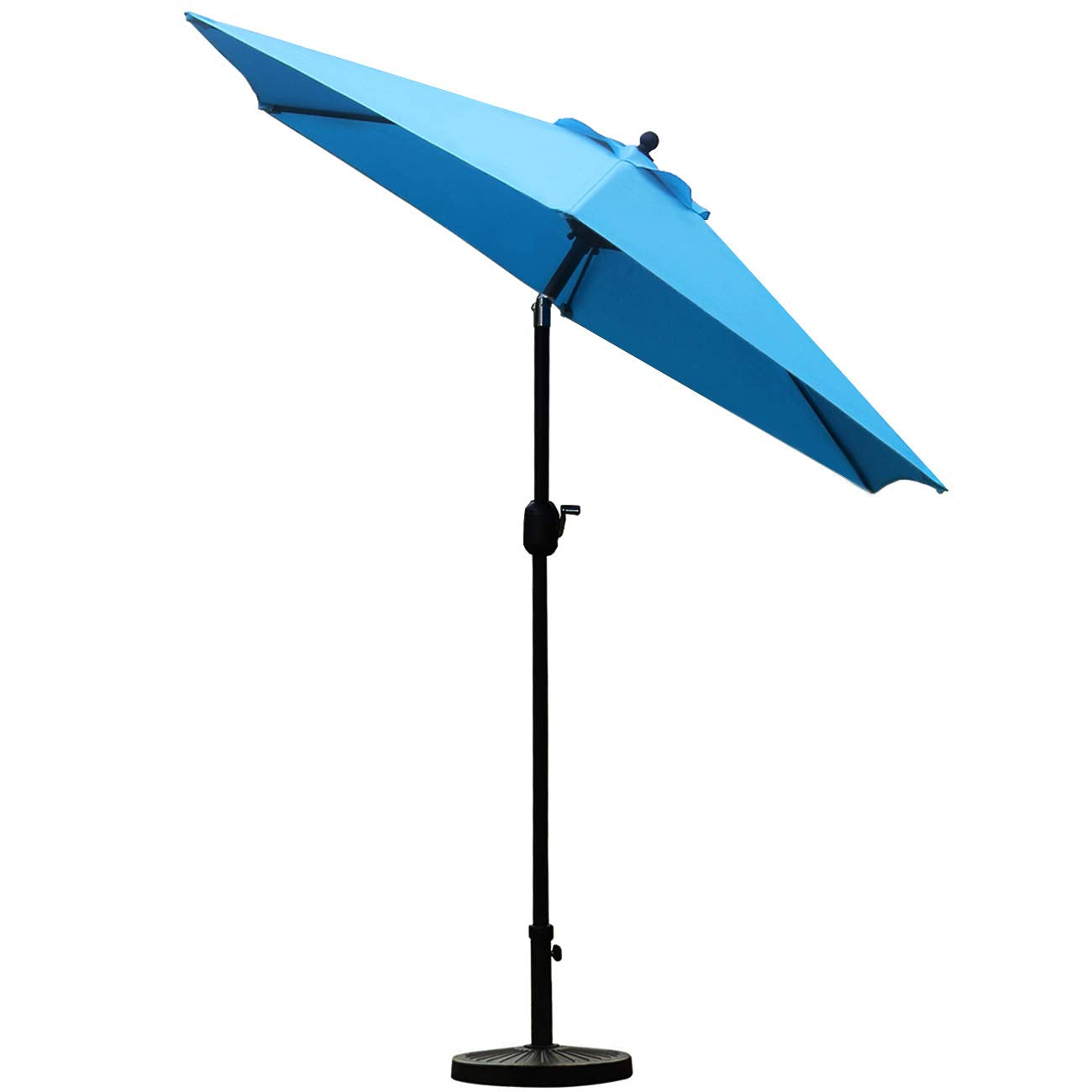 Sunnyglade push-button tilt blue umbrella offers adjustable shading for sunny spaces.
