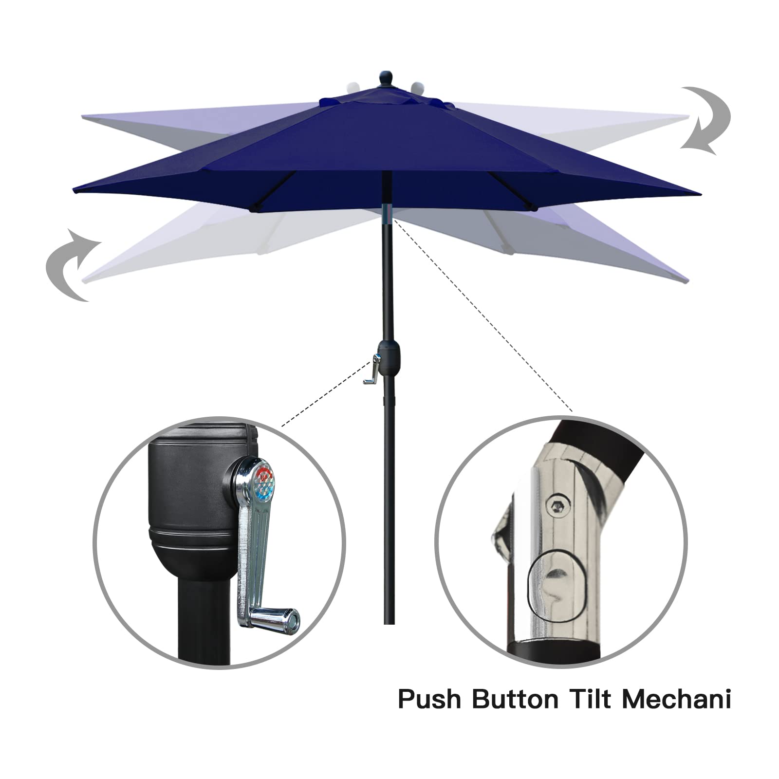Sunnyglade push-button tilt mechanism offers adjustable sun coverage.