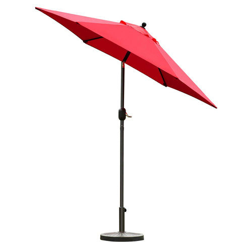 Sunnyglade red umbrella with push-button tilt for adjustable shade.