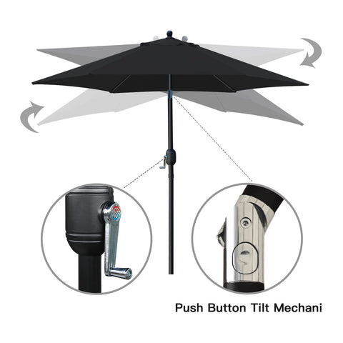 Sunnyglade push-button tilt umbrella shows adjustable shade angles for comfort.