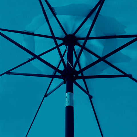 sunnyglade teal umbrella pole and ribs offer sturdy outdoor support.