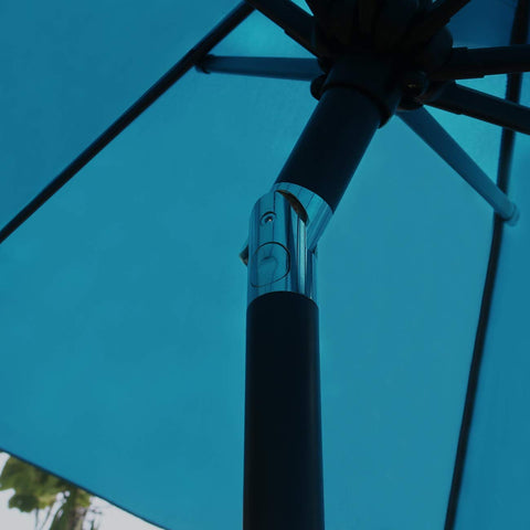 sunnyglade teal umbrella crank tilt mechanism for easy sun positioning.