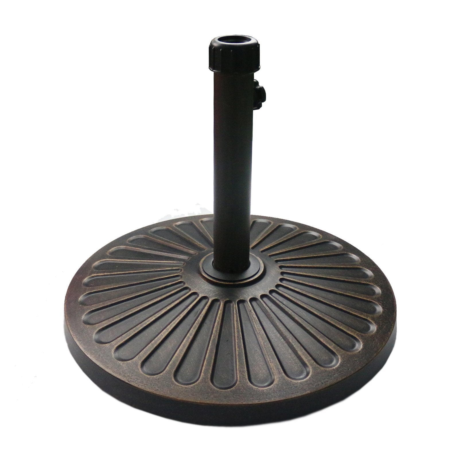Sunnyglade umbrella base with a decorative bronze pattern for elegant outdoor styling.