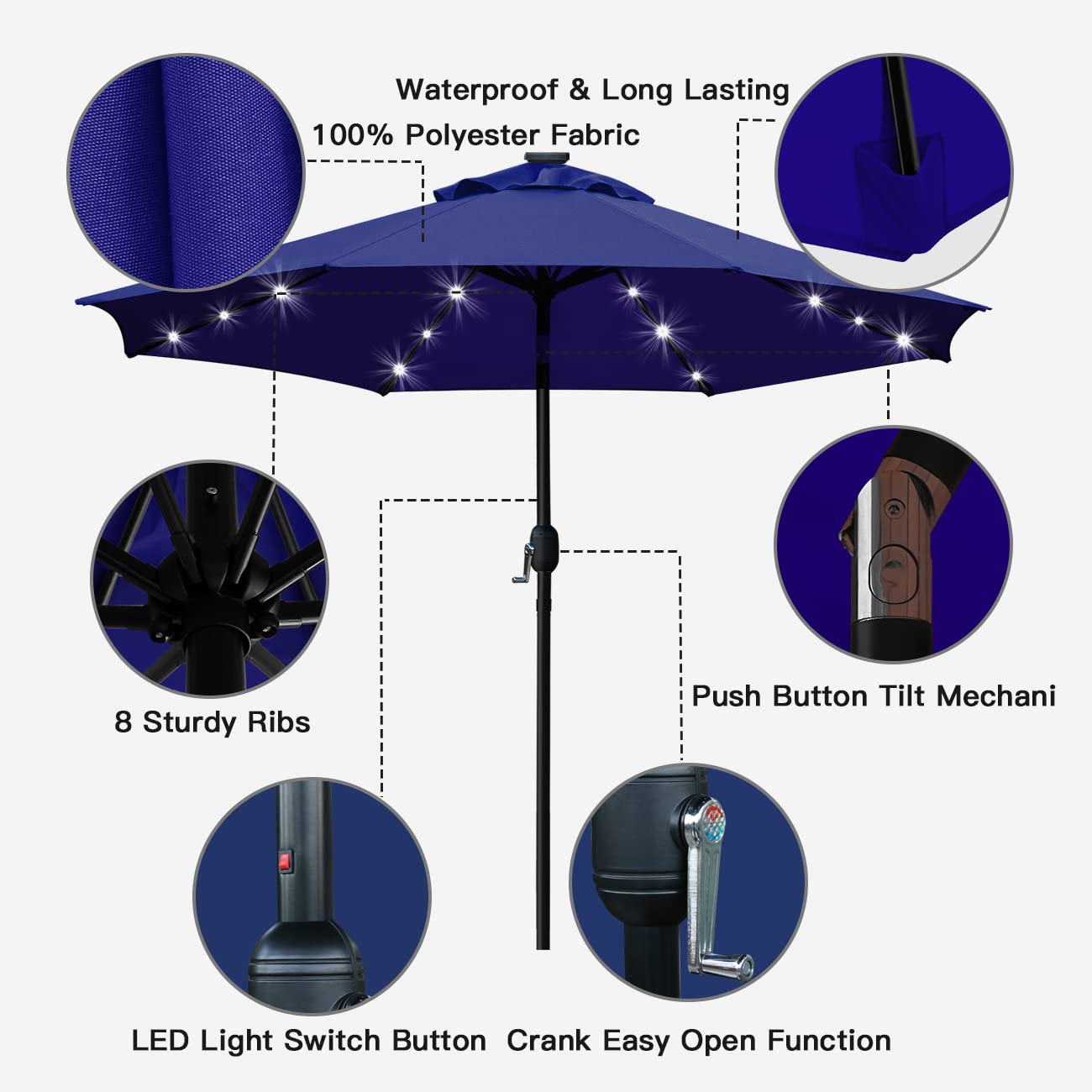 Sunnyglade crank-tilt umbrella demonstrates easy shade control for backyard use.