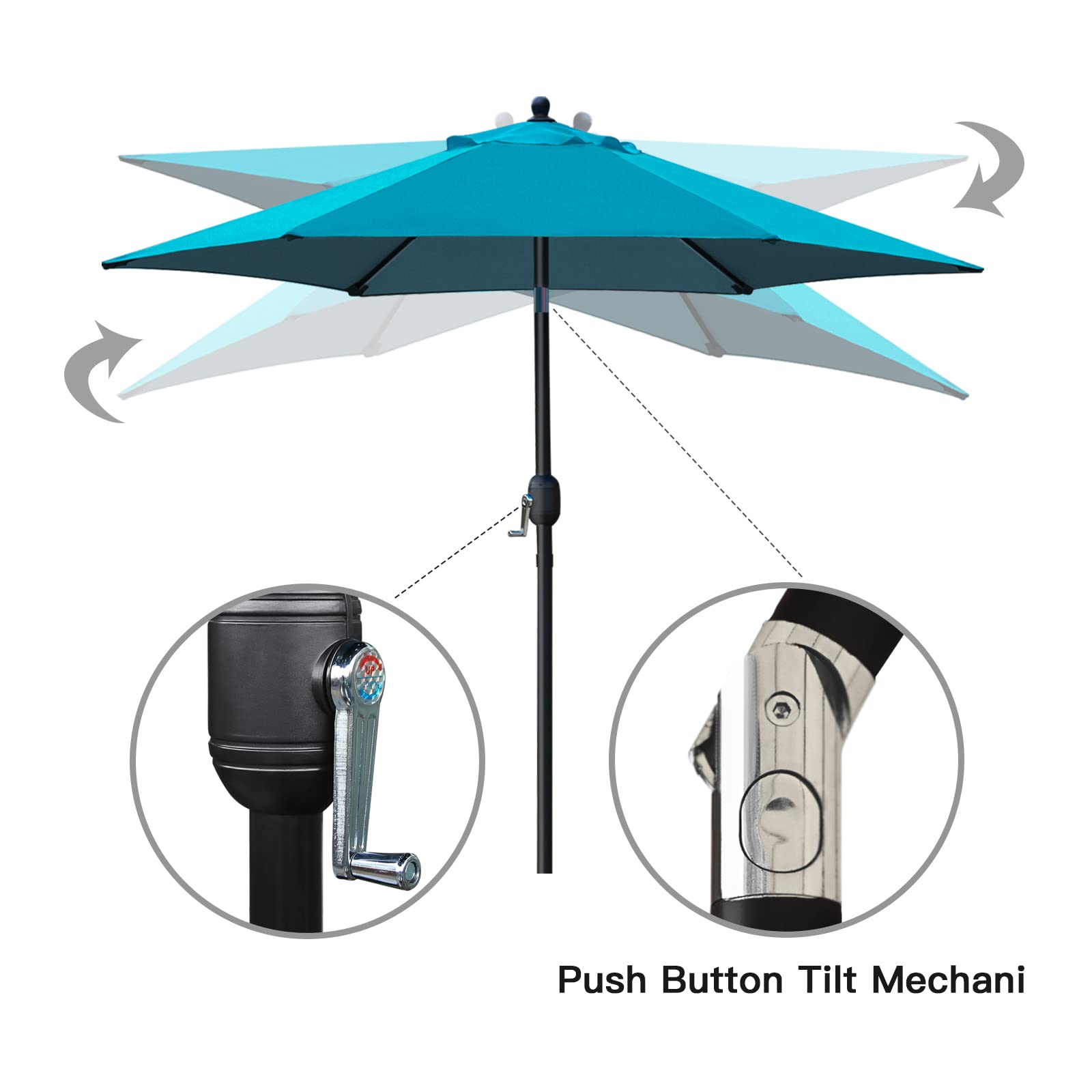 Sunnyglade Teal Blue Patio Umbrella push-button tilt for adjustable shading