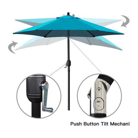 Sunnyglade Teal Blue Patio Umbrella push-button tilt for adjustable shading