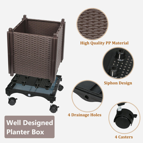 Sunnyglade planter box with water-tray drainage helps keep soil moist and healthy.